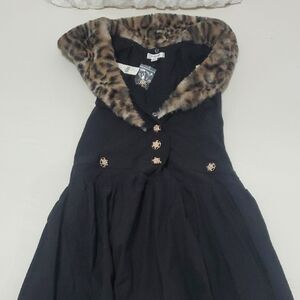 Imoga Black Dress with Faux Fur Collar